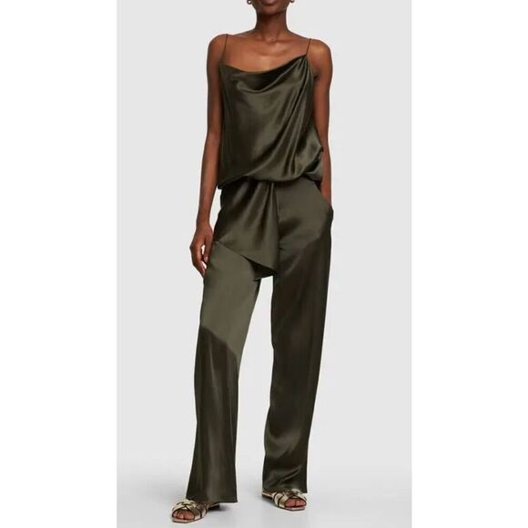 CHRISTOPHER ESBER Verdant Falls Draped Silk Satin Bodysuit in Seaweed NWT Size 8 - Picture 2 of 13
